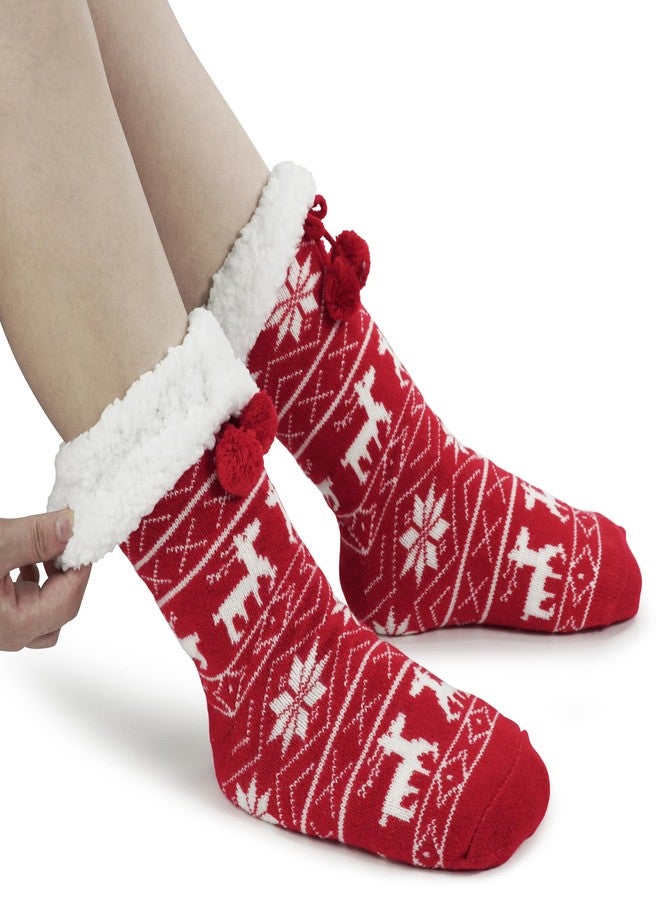 BenSorts Womens Slipper Socks Warm Lining Soft Cozy Fuzzy Winter Thick Stocking Stuffer Christmas House Socks with Non-Slip Grippers for ladies Gifts Christmas Red - Image 5